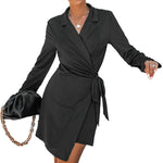 YESFASHION Women Suit Skirt Solid Color Tie Fashion Dress