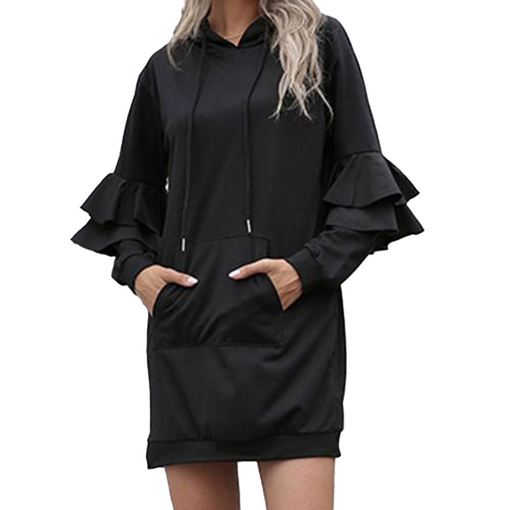 YESFASHION Sweater Dress Temperament Fashion Solid Color Pocket Dress