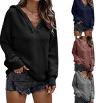 YESFASHION Ladies Sweater V Neck Slim Fit Long Sleeve Knit Tops