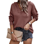 YESFASHION Ladies Sweater V Neck Slim Fit Long Sleeve Knit Tops