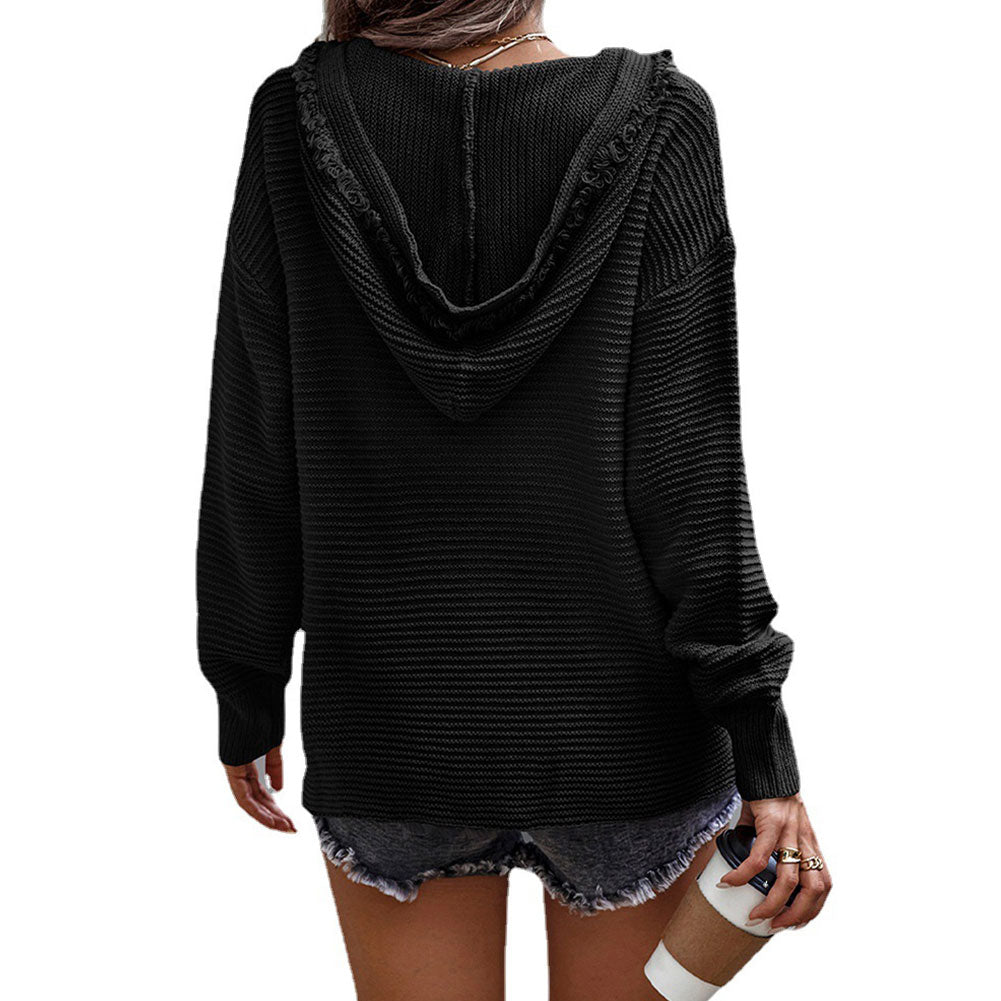 YESFASHION Ladies Sweater V Neck Slim Fit Long Sleeve Knit Tops