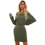 YESFASHION Cover Hip Off Shoulder Raglan Sleeve High Waist Skirt Dress