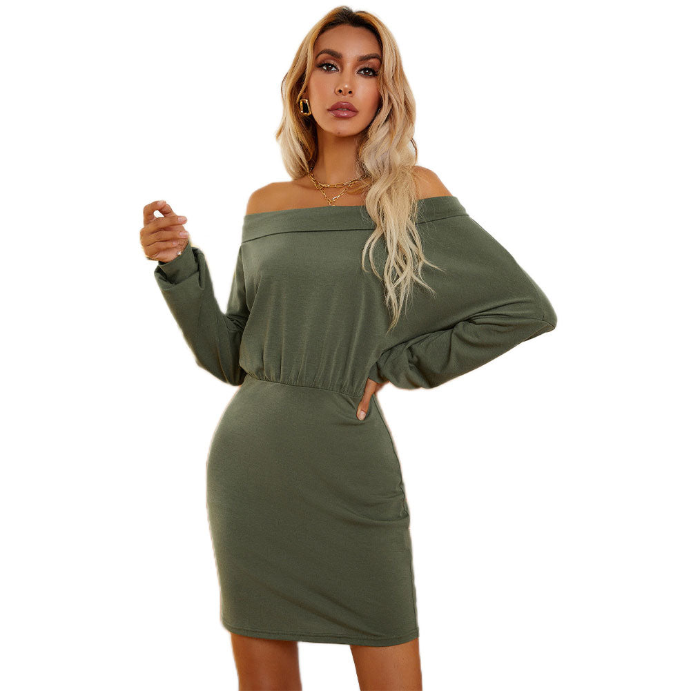YESFASHION Cover Hip Off Shoulder Raglan Sleeve High Waist Skirt Dress