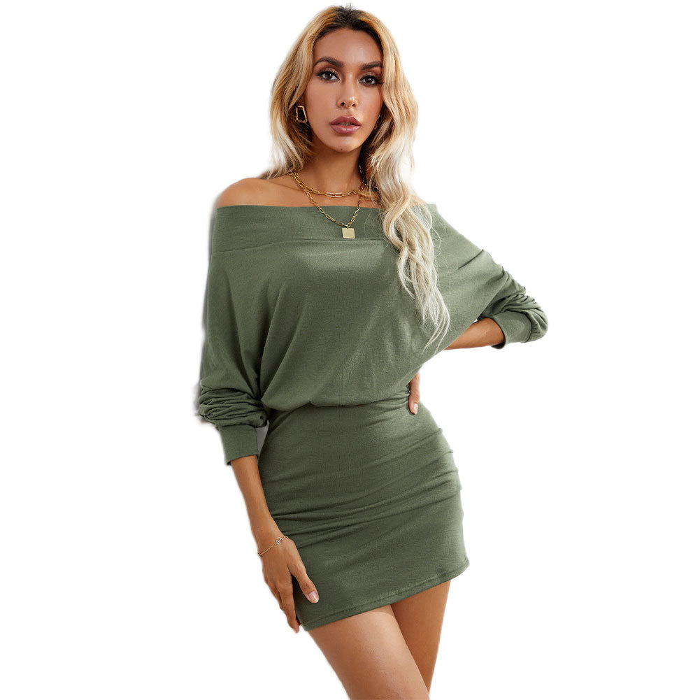 YESFASHION Cover Hip Off Shoulder Raglan Sleeve High Waist Skirt Dress