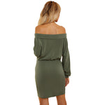 YESFASHION Cover Hip Off Shoulder Raglan Sleeve High Waist Skirt Dress