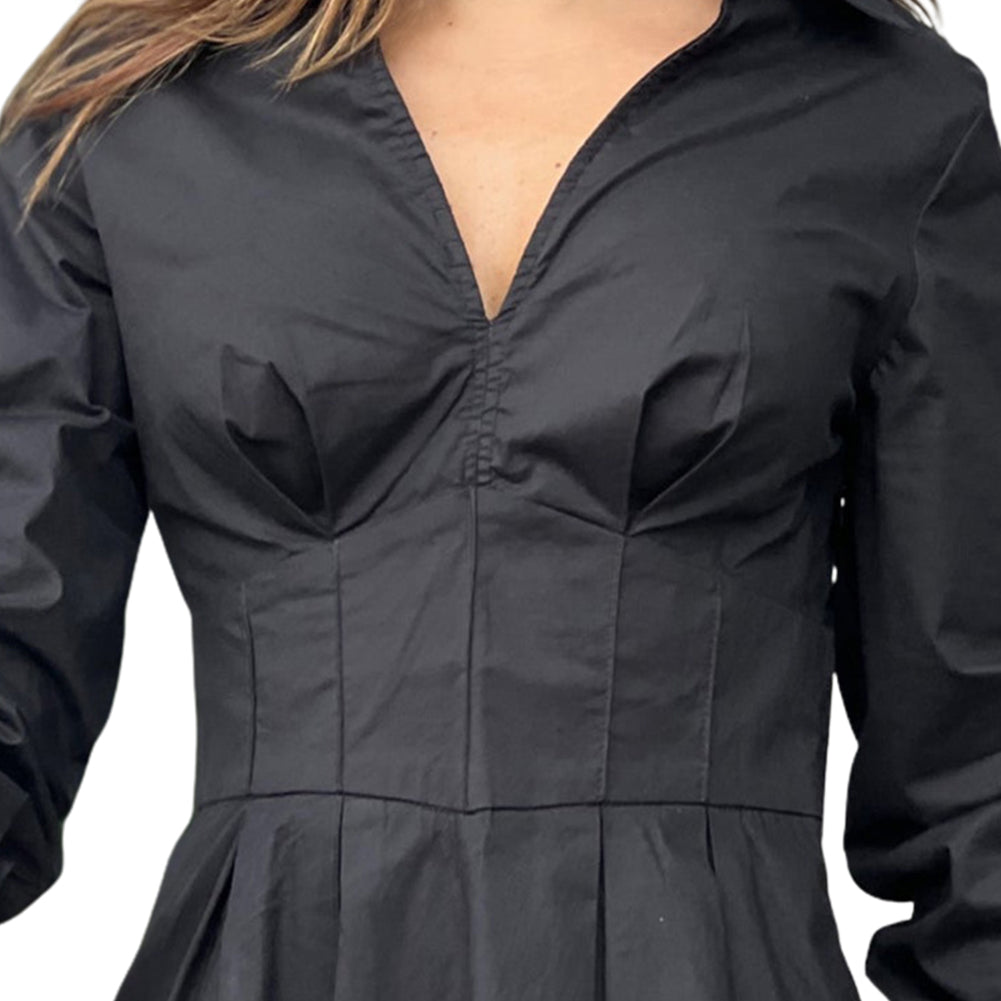 YESFASHION Women Elegant Casual Solid Color V-neck Dress