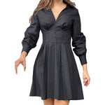 YESFASHION Women Elegant Casual Solid Color V-neck Dress