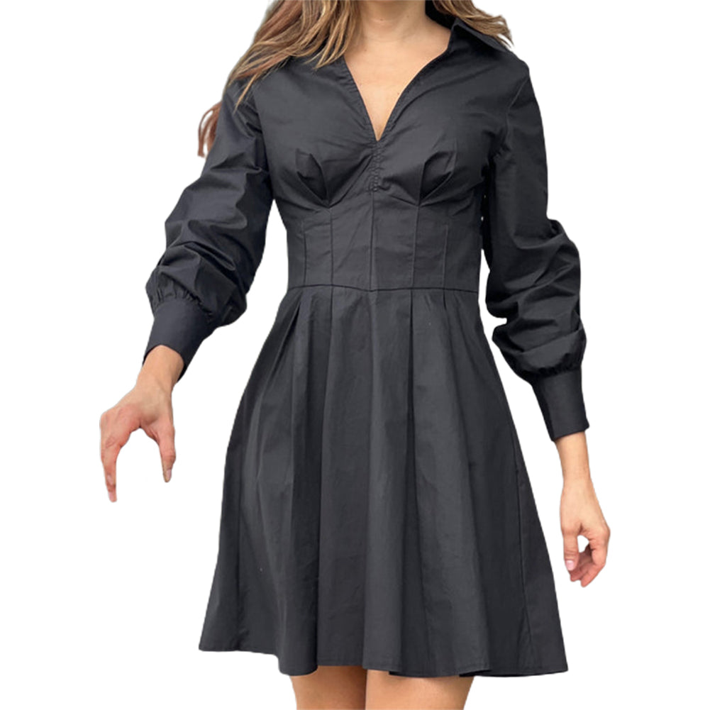 YESFASHION Women Elegant Casual Solid Color V-neck Dress