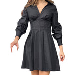 YESFASHION Women Elegant Casual Solid Color V-neck Dress