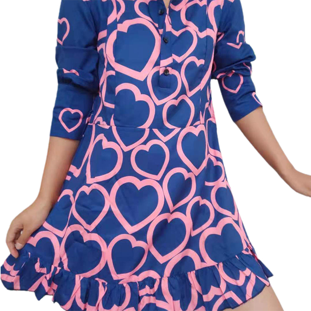 YESFASHION Commuting Love Print Shirt Collar Tie Waist Dress