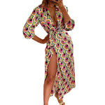 YESFASHION Women Temperament Fashion Long-sleeved Print Dress