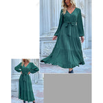 YESFASHION Women Clothing New Long-sleeved Pleated Dress