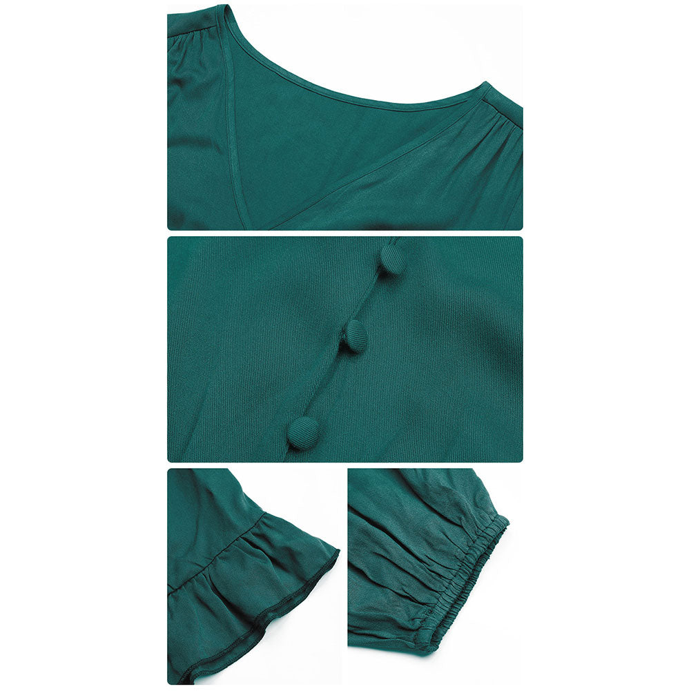 YESFASHION Women Clothing New Long-sleeved Pleated Dress