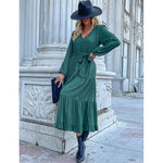 YESFASHION Women Clothing New Long-sleeved Pleated Dress