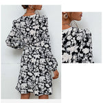 YESFASHION New V-neck Long-sleeved Printed Dress