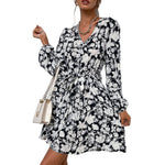 YESFASHION New V-neck Long-sleeved Printed Dress