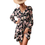 YESFASHION Women Autumn V-neck Long-sleeved Printed Dress