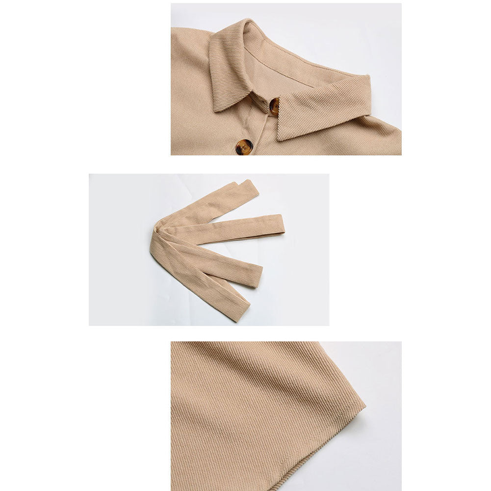 YESFASHION Solid Long Sleeve Shirt Cut Corduroy Dress