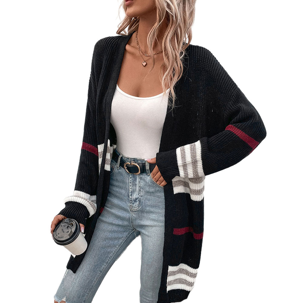 YESFASHION Winter Long-sleeved Color-blocking Cardigan Sweaters