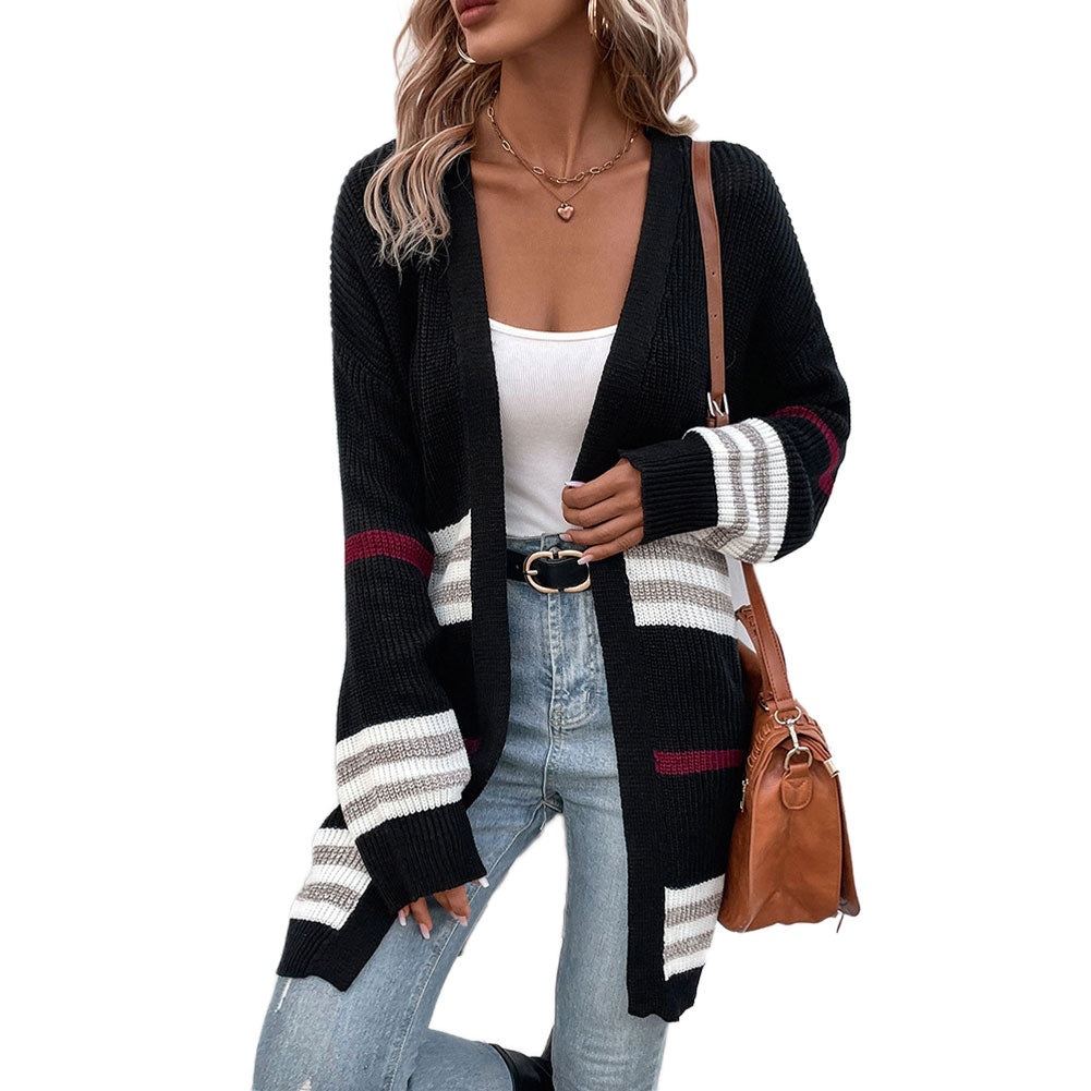 YESFASHION Winter Long-sleeved Color-blocking Cardigan Sweaters