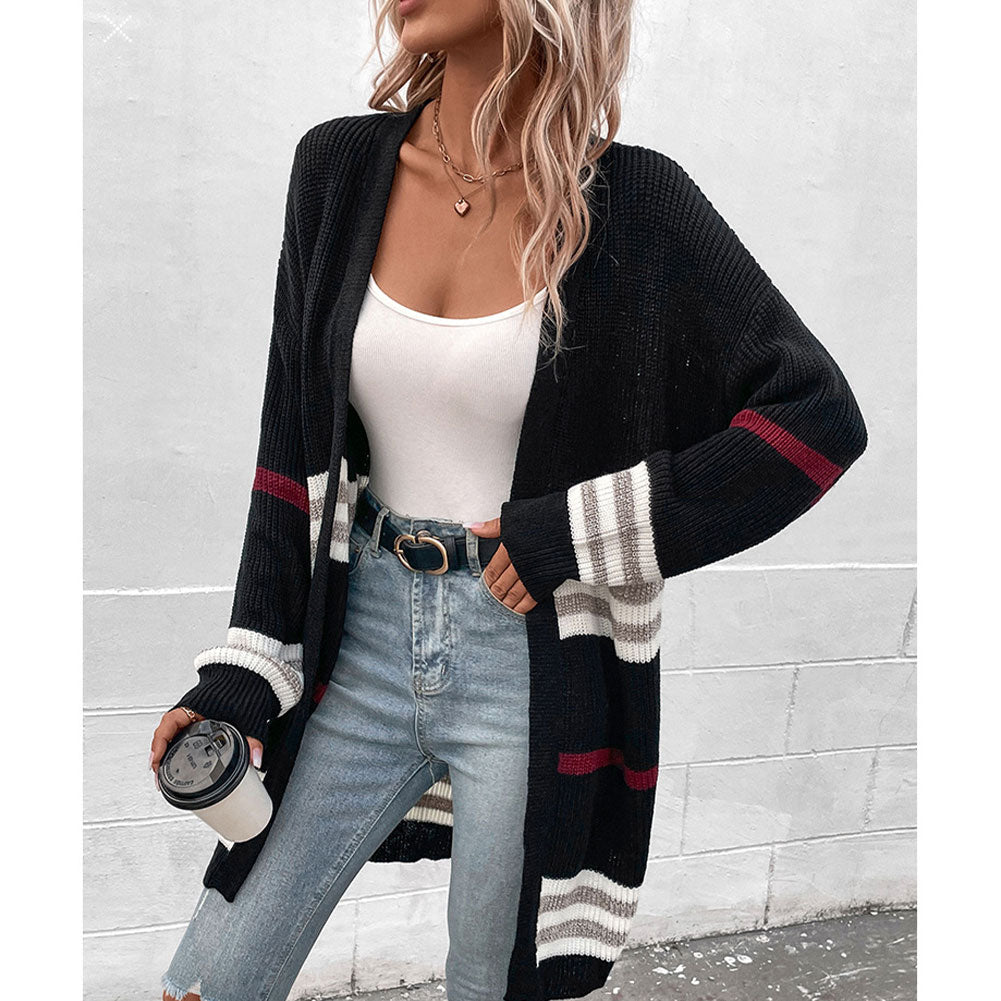 YESFASHION Winter Long-sleeved Color-blocking Cardigan Sweaters