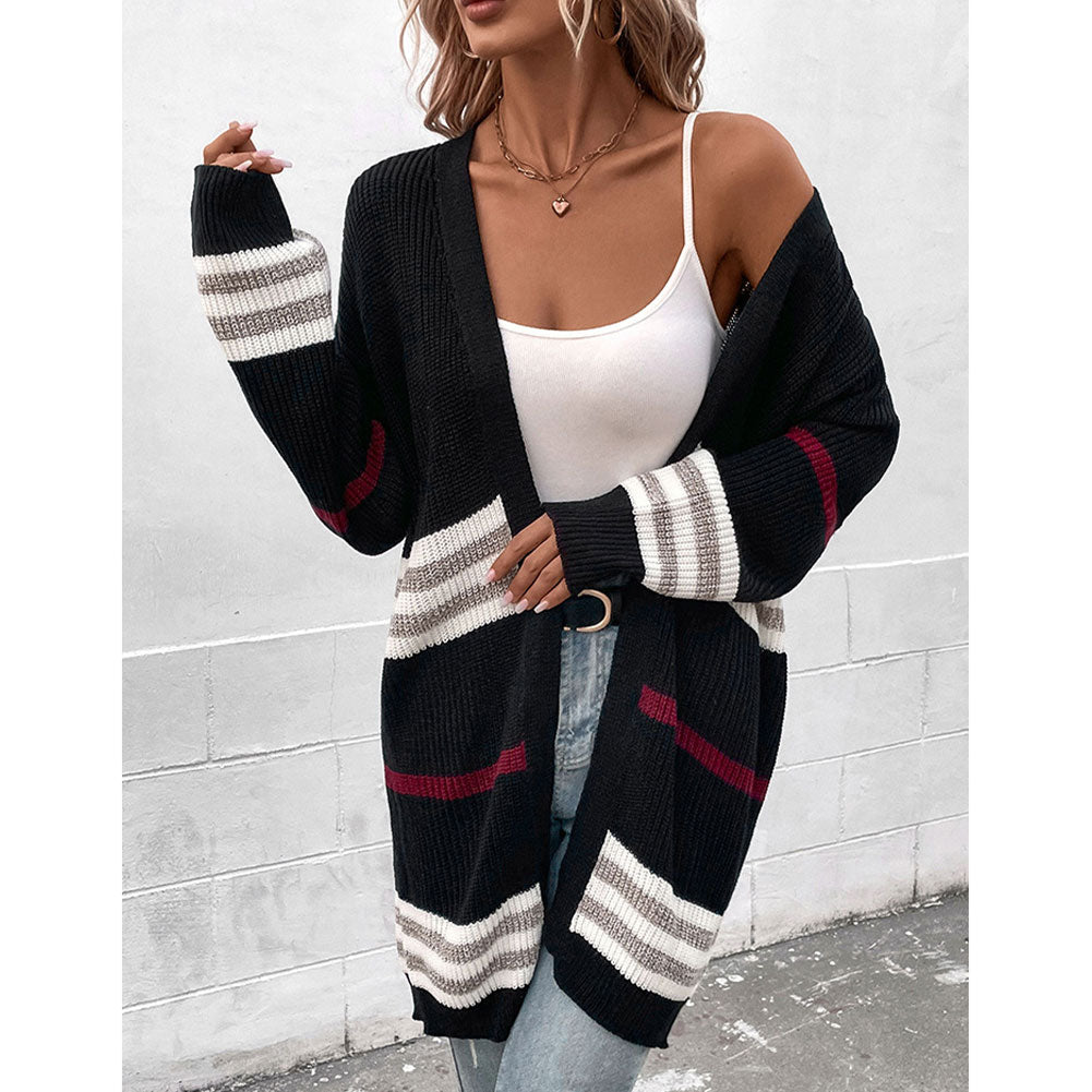 YESFASHION Winter Long-sleeved Color-blocking Cardigan Sweaters