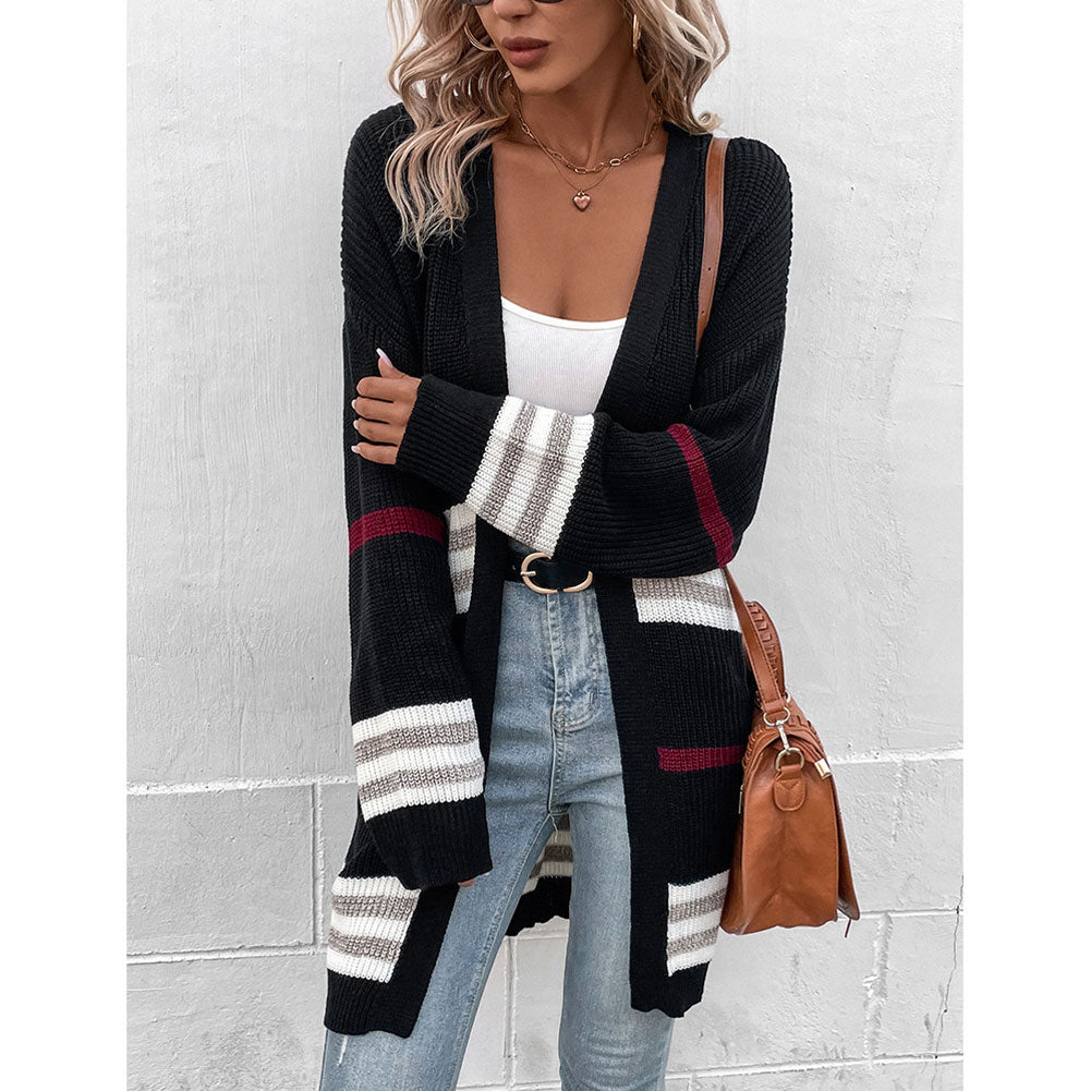 YESFASHION Winter Long-sleeved Color-blocking Cardigan Sweaters