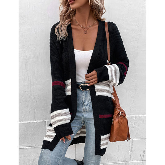 YESFASHION Winter Long-sleeved Color-blocking Cardigan Sweaters