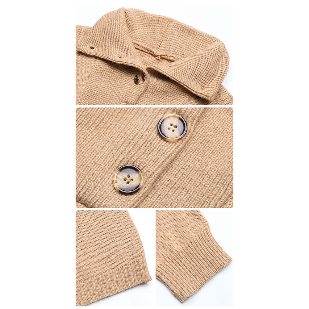 YESFASHION Winter Solid Color Long-sleeved Lapel Sweater Dress