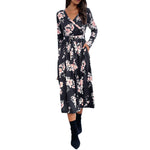 YESFASHION Spring V-neck Long-sleeved Printed Dress