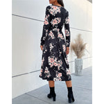 YESFASHION Spring V-neck Long-sleeved Printed Dress
