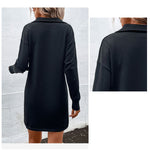 YESFASHION Long-sleeved Solid Color Lapel Zipper Sweater Dress