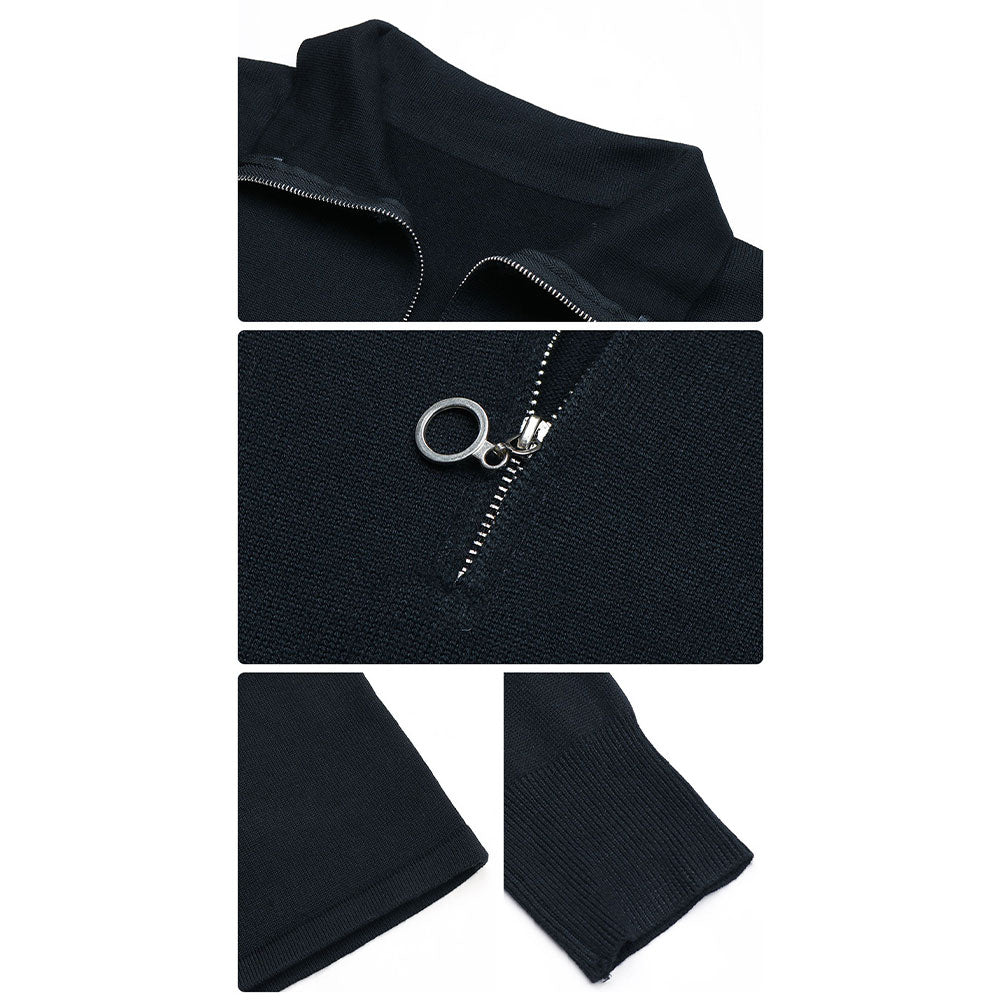 YESFASHION Long-sleeved Solid Color Lapel Zipper Sweater Dress