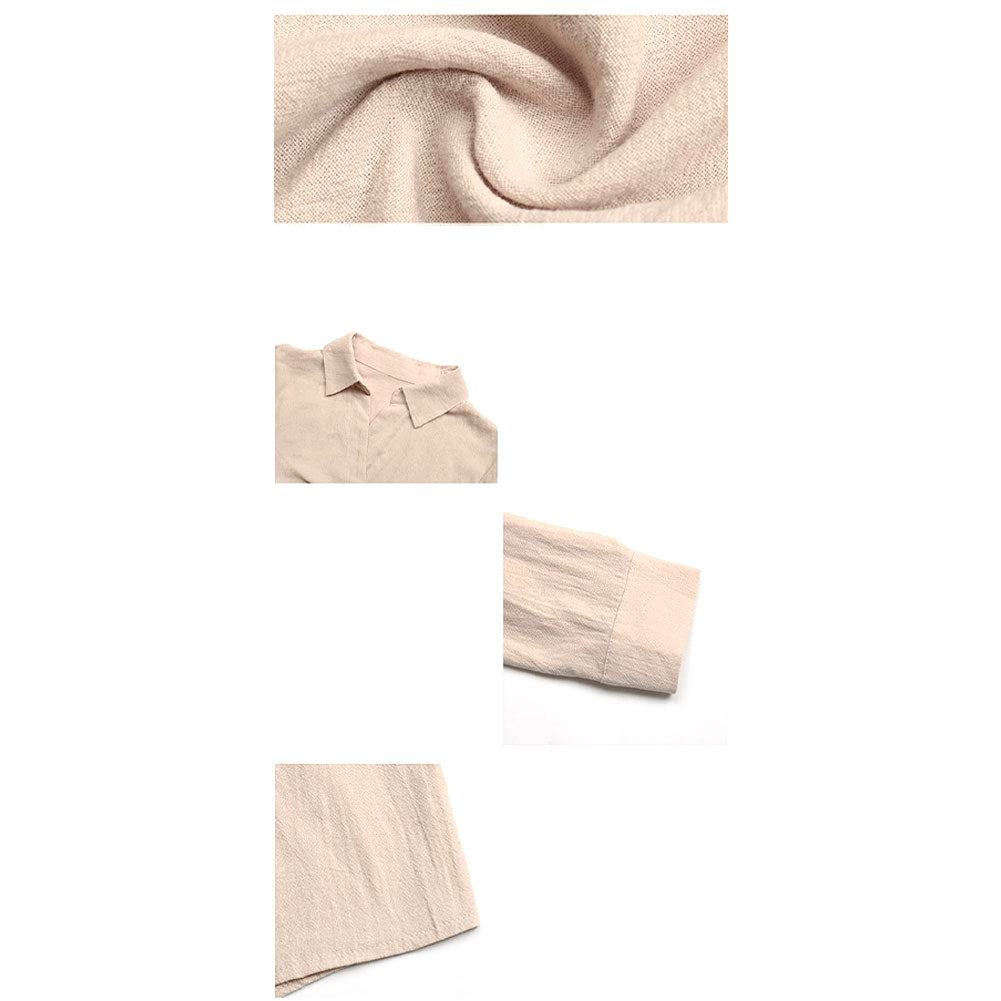 YESFASHION Women Solid Color Lapel Long-sleeved Shirt Dress