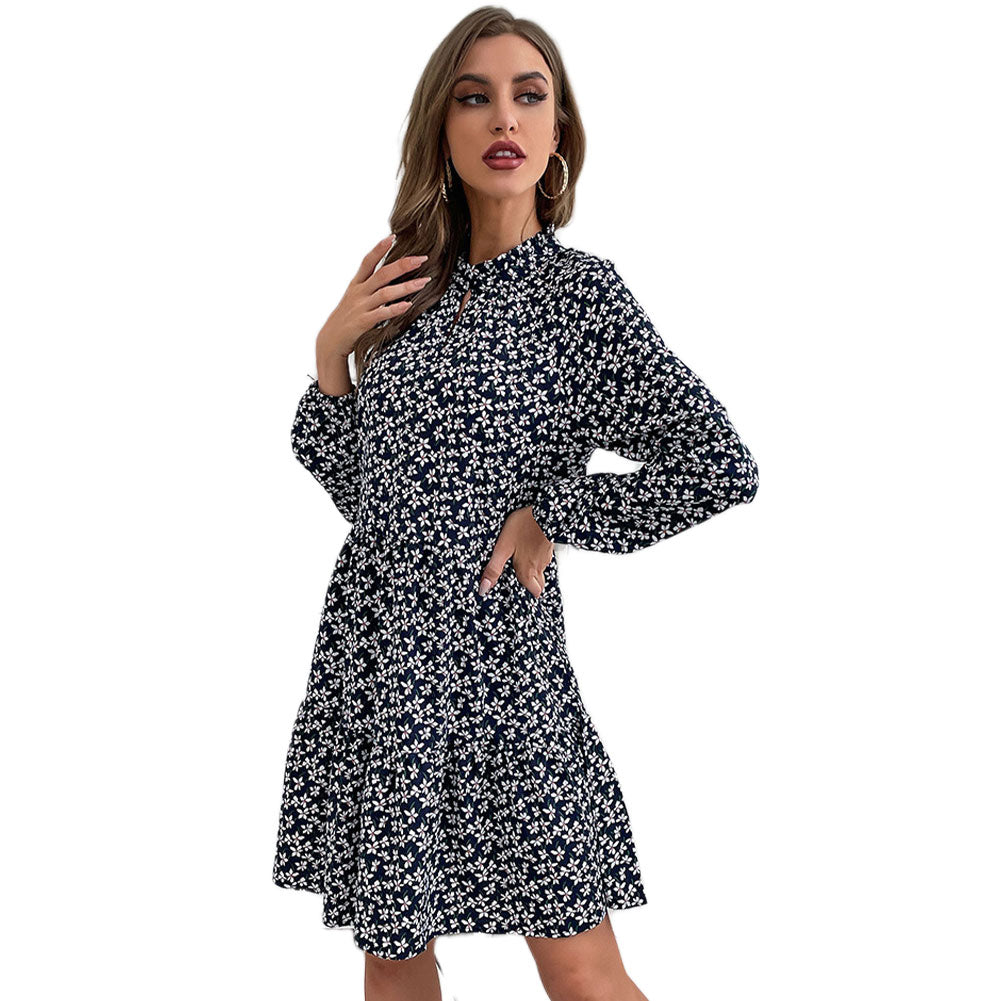 YESFASHION Women Long-sleeved Slim-fit Print Turtleneck Dress