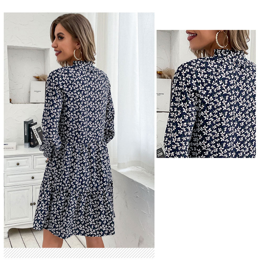 YESFASHION Women Long-sleeved Slim-fit Print Turtleneck Dress
