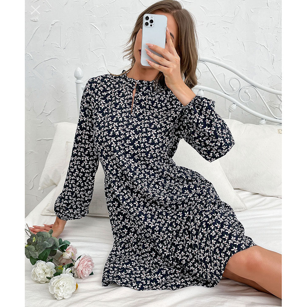 YESFASHION Women Long-sleeved Slim-fit Print Turtleneck Dress