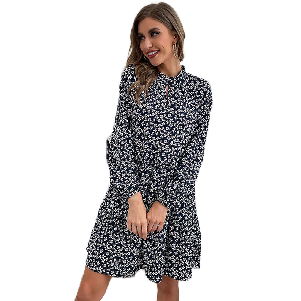 YESFASHION Women Long-sleeved Slim-fit Print Turtleneck Dress