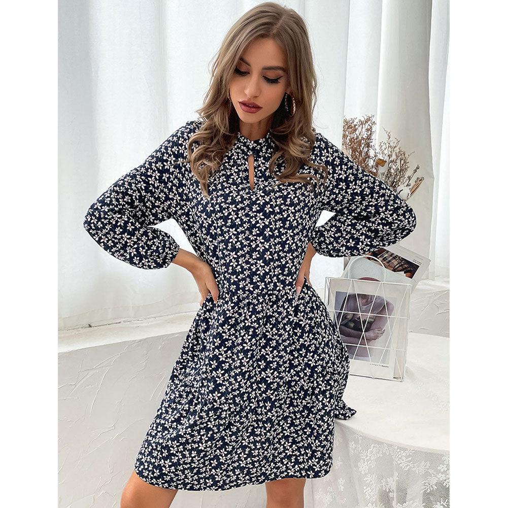 YESFASHION Women Long-sleeved Slim-fit Print Turtleneck Dress