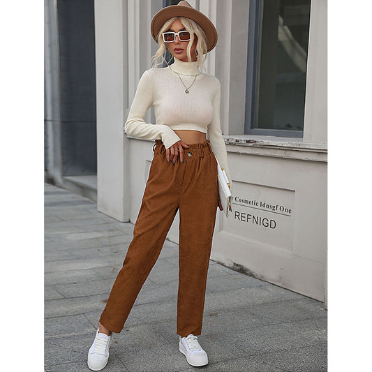 YESFASHION Fashion Women Clothing New Casual Corduroy Pants
