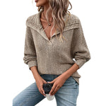 YESFASHION Women Solid Color Long-sleeved Lapel Sweaters