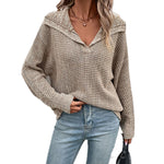 YESFASHION Women Solid Color Long-sleeved Lapel Sweaters