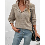 YESFASHION Women Solid Color Long-sleeved Lapel Sweaters