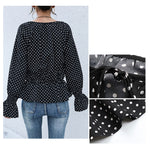 YESFASHION Women Tie-up Tops Polka Dot Long-sleeved Shirt
