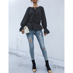 YESFASHION Women Tie-up Tops Polka Dot Long-sleeved Shirt