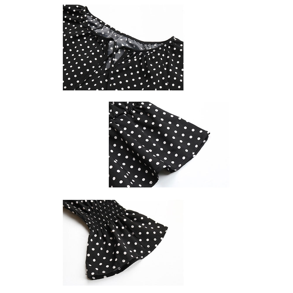 YESFASHION Women Tie-up Tops Polka Dot Long-sleeved Shirt