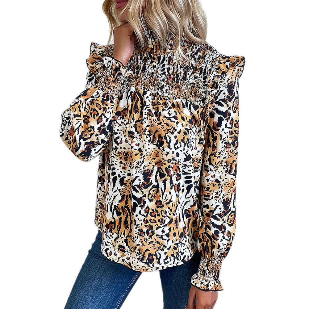YESFASHION Fashion Women Clothing Tops Leopard Print Half Shirt