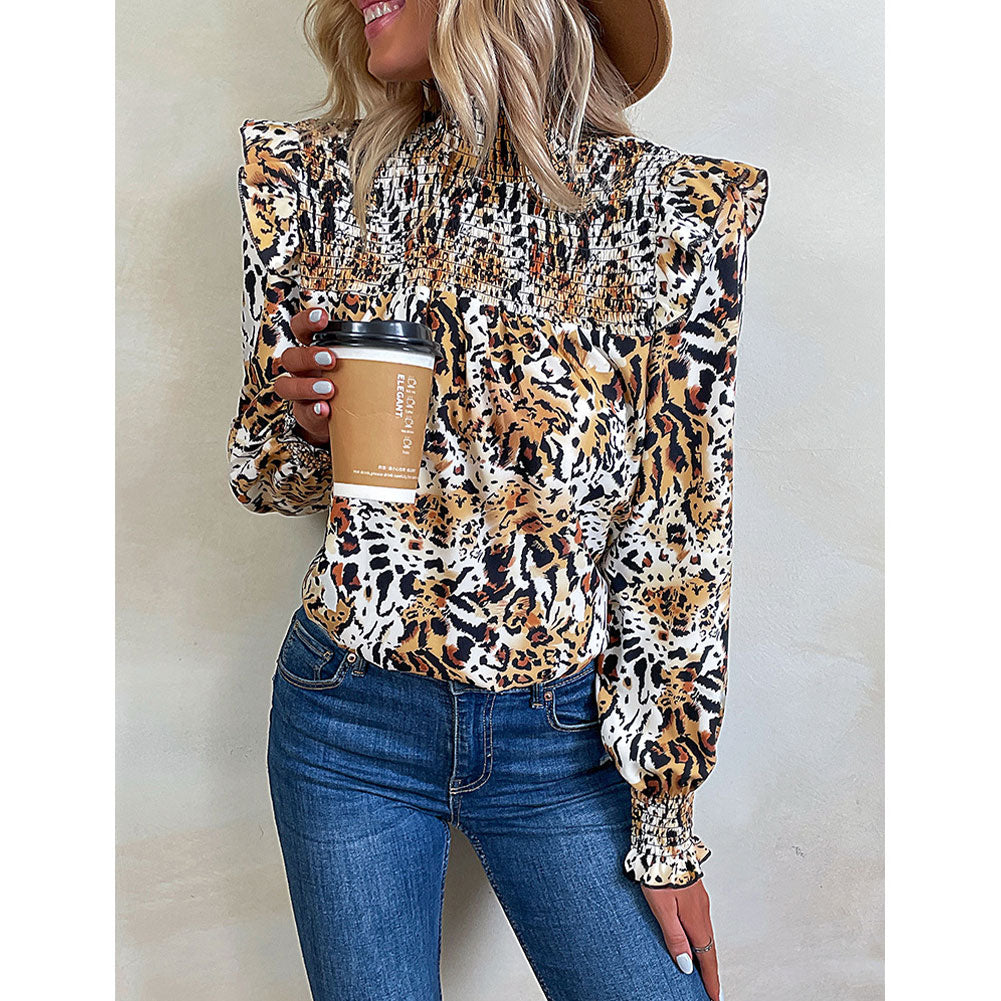 YESFASHION Fashion Women Clothing Tops Leopard Print Half Shirt