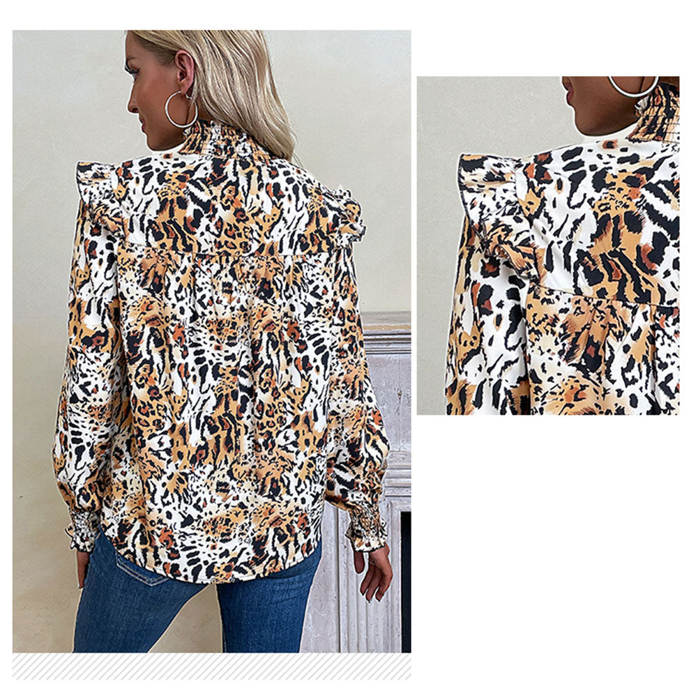YESFASHION Fashion Women Clothing Tops Leopard Print Half Shirt