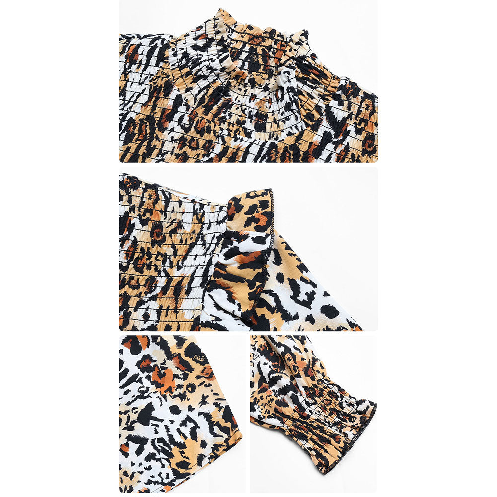 YESFASHION Fashion Women Clothing Tops Leopard Print Half Shirt
